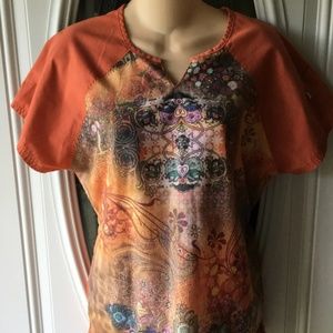 Cherokee Studio Orange Scrub Top Sz S